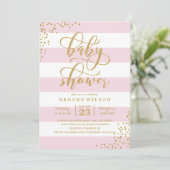 Roze stripe Glitter Stippen Baby shower Kaart (Staand voorkant)
