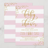 Roze stripe Glitter Stippen Baby shower Kaart (Voorkant / Achterkant)