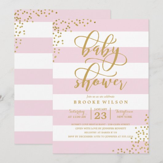 Roze stripe Glitter Stippen Baby shower Kaart (Voorkant / Achterkant)