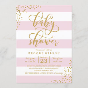 Roze stripe Glitter Stippen Baby shower Kaart