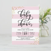 Roze stripe Glitter Stippen Baby shower Uitnodigin Kaart (Staand voorkant)