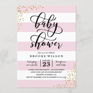 Roze stripe Glitter Stippen Baby shower Uitnodigin Kaart