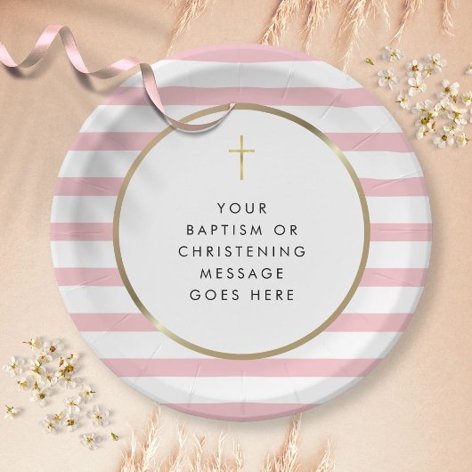 Roze stripe Gold Cross Baptisme Christening Berich Papieren Bordje