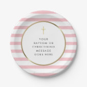 Roze stripe Gold Cross Baptisme Christening Berich Papieren Bordje (Voorkant)