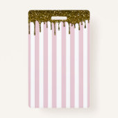 Roze Stripe Gold Drip Birthday Party VIP Pass Badge (Achterkant)