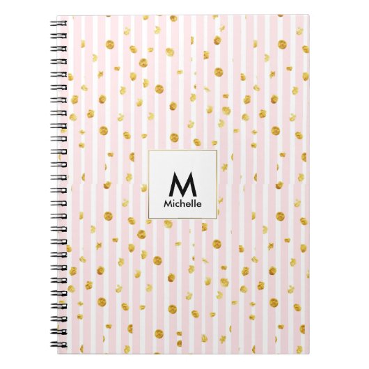 Roze Stripe & Gold Stippen notebook Notitieboek (Voorkant)