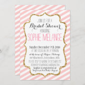 Roze stripe, goudglitter Bridal Shower Invitation Kaart (Voorkant / Achterkant)
