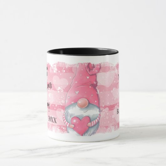 Roze Stripe Heart Gnome Valentijn Mok (Midden)