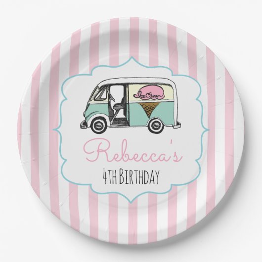 Roze stripe ijsklok op de Birthday Bord (Voorkant)