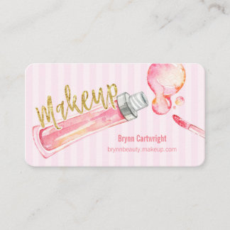 Roze Stripe Makeup Appointkaart met Lipgloss Afsprakenkaartje