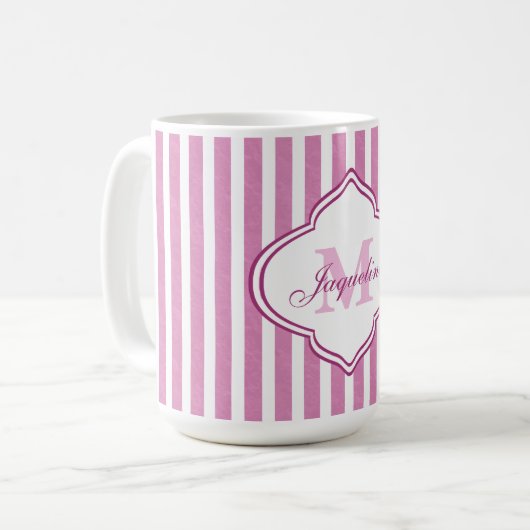 Roze stripe Monogram Koffiemok (Voorkant links)