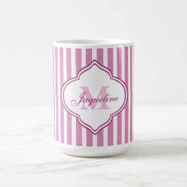 Roze stripe Monogram Koffiemok