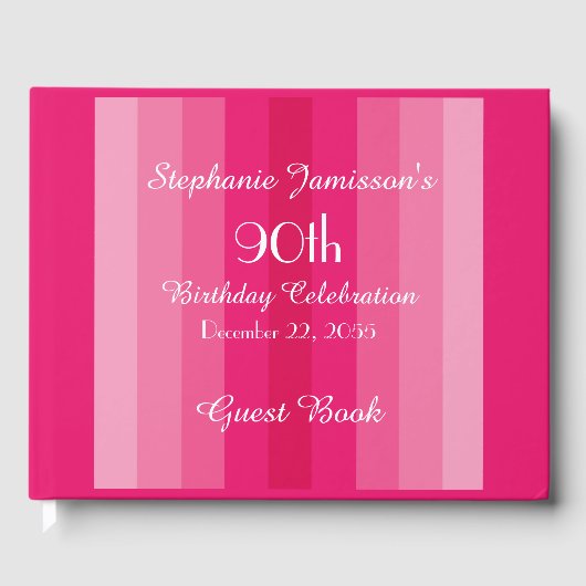Roze stripe, naam, 90th Birthday Party Memory Gastenboek (Voorkant)