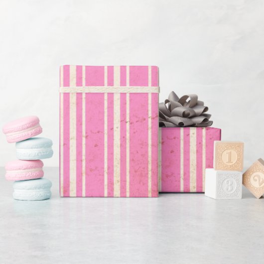 Roze  stripe-papier met roze vulling cadeaupapier (Baby Shower)