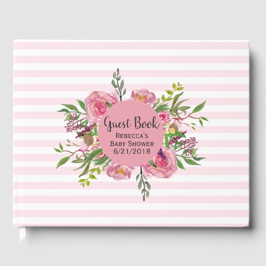 Roze striped Baby shower Guest Book Gastenboek (Voorkant)