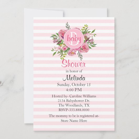  Roze Striped Baby shower Uitnodiging (Voorkant)