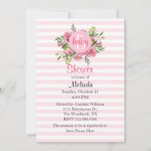  Roze Striped Baby shower Uitnodiging (Voorkant)