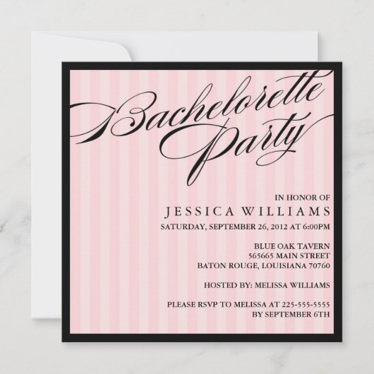 Roze striped Bachelorette Party Kaart (Voorkant)