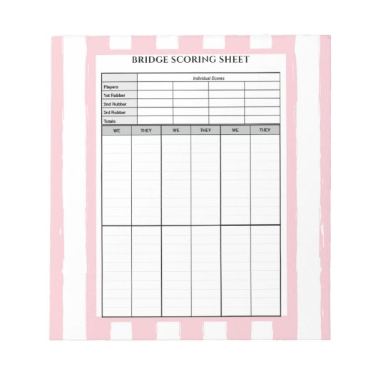 Roze Striped Bridge Score Pad Notitieblok (Voorkant)