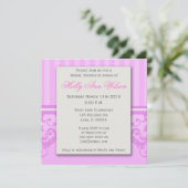 Roze Striped Damask Bridal Shower Invitation Kaart (Staand voorkant)
