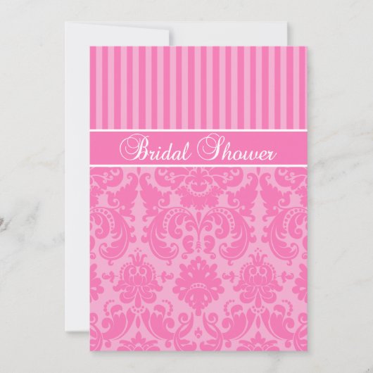 Roze Striped Damask Bridal Shower Invitation Kaart (Voorkant)