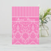 Roze Striped Damask Bridal Shower Invitation Kaart (Staand voorkant)