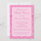 Roze Striped Damask Bridal Shower Invitation Kaart (Achterkant)