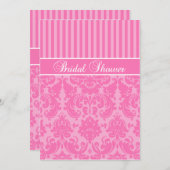 Roze Striped Damask Bridal Shower Invitation Kaart (Voorkant / Achterkant)