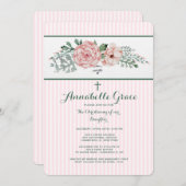 Roze Striped Floral Invitation Kaart (Voorkant / Achterkant)