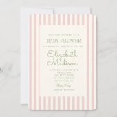 Roze Striped Green Retro Baby shower Invitation Kaart (Voorkant)