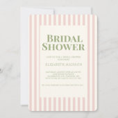 Roze Striped Green Retro Bridal Shower Invitation Kaart (Voorkant)