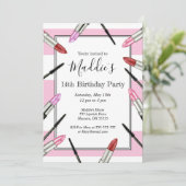 Roze Striped Makeup Uitnodiging van de Geachte Par (Staand voorkant)