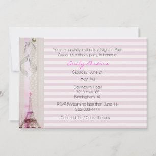 Roze Striped Paris Thmed Sweet Sixteen Kaart