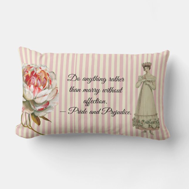 Roze striped Pride and Prejudice quote Kussen (Voorkant)