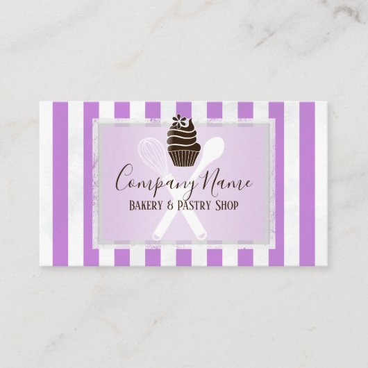 Roze striped Trendy Bakery | Pastechnok Visitekaartje (Voorkant)