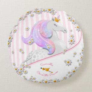 Roze striped Unicorn Princess Nursery Rond Kussen