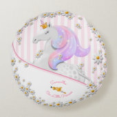 Roze striped Unicorn Princess Nursery Rond Kussen (Achterkant)