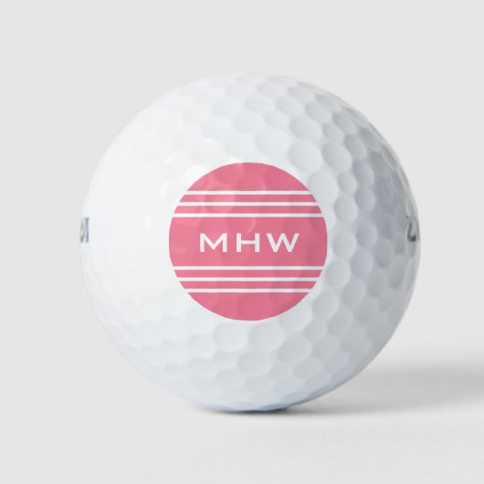 Roze stripes aangepast monogram 3 golfballen (Voorkant)