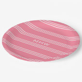 Roze stripes aangepast monogram papier bord (Gekanteld)