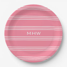 Roze stripes aangepast monogram papier bord
