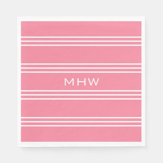 Roze stripes aangepast monogram papier servetten (Voorkant)