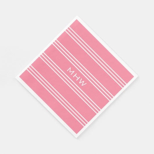 Roze stripes aangepast monogram papier servetten (Hoek)