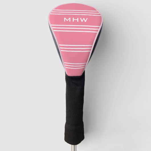 Roze stripes, aangepaste monogram bestuurderscover golfheadcover (Voorkant)