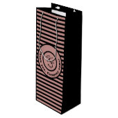 Roze stripes aangepaste monogram en bedrijfsnaam wijn cadeautas (Voorkant Gekanteld)