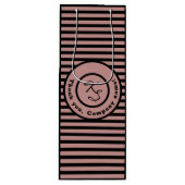 Roze stripes aangepaste monogram en bedrijfsnaam wijn cadeautas (Voorkant)