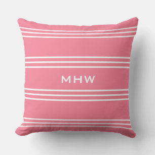Roze stripes aangepaste monogram gootkussens kussen