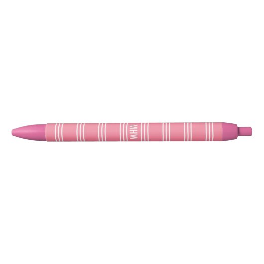 Roze stripes aangepaste monogram pennen (Voorkant)
