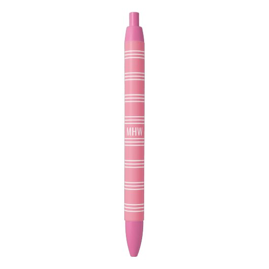 Roze stripes aangepaste monogram pennen (Voorkant Verticaal)