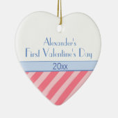 Roze Stripes Baby Boy Foto eerste Valentijnsdag Keramisch Ornament (Rechts)