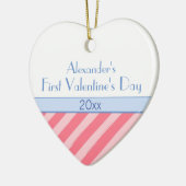 Roze Stripes Baby Boy Foto eerste Valentijnsdag Keramisch Ornament (Links)